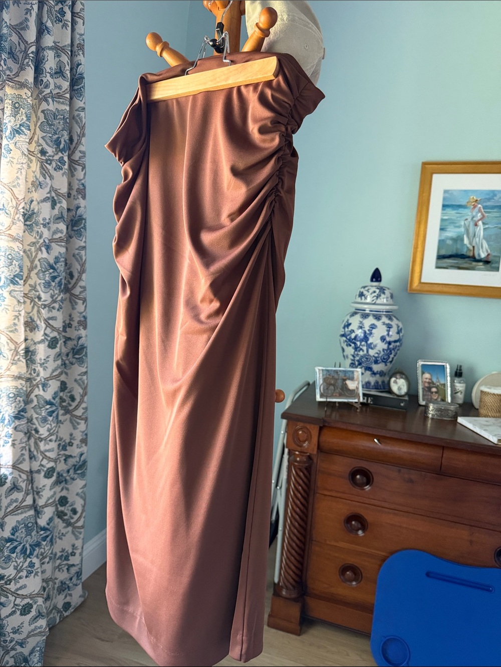 Ann Taylor Brown Ruched-Side PETITE Midi Skirt. Never Worn!